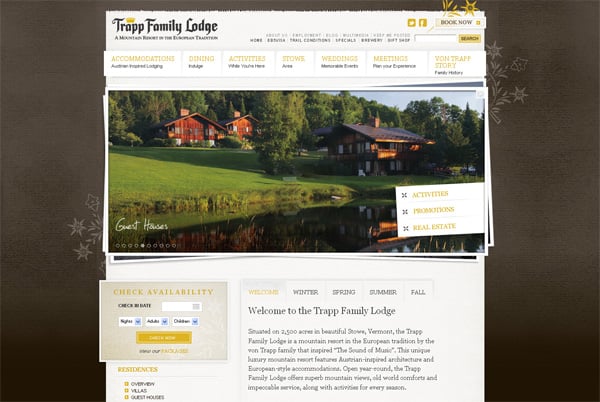 Travel website designs - Trapp Family Lodge