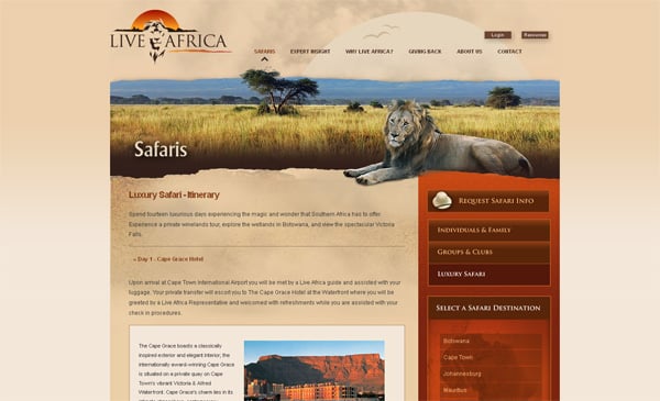Travel website designs - Live Africa