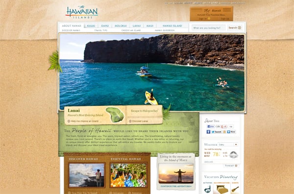 Travel website designs - The Hawaiian Islands