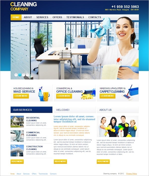 Cleaning Company Web Template in Blue