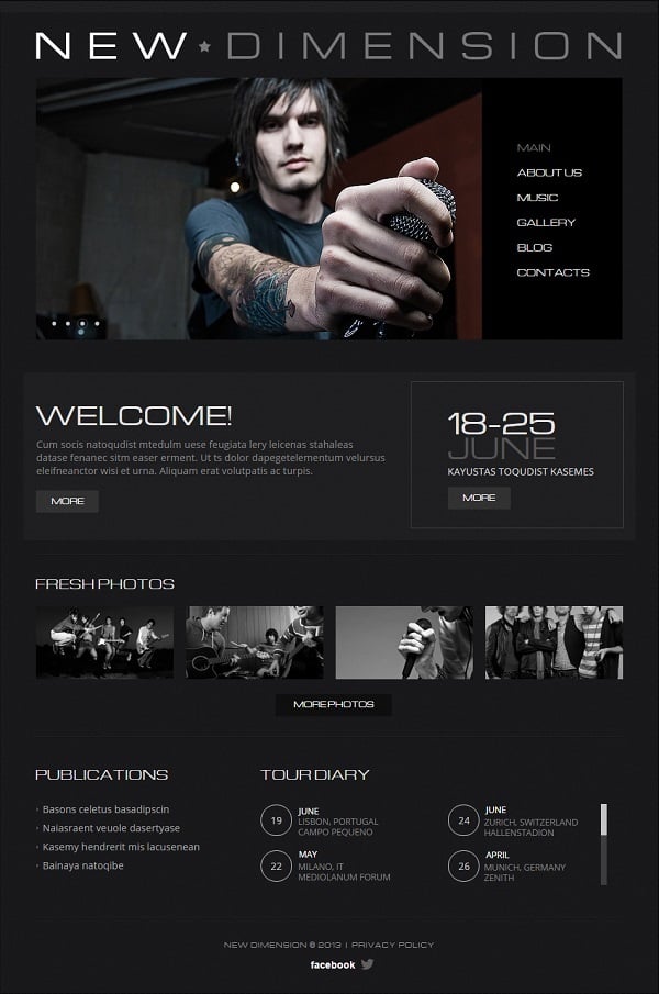 Music Band Website Template in Black