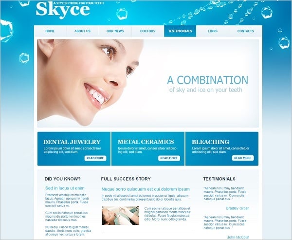 Dental Website Templates - Template with Testimonials Page