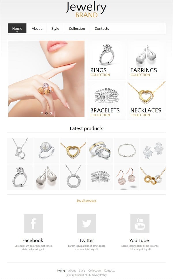 Jewelry Website Design - Web Template with Social Buttons