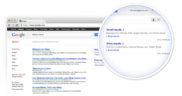 Google integrated Google Search and Drive into Gmail accounts