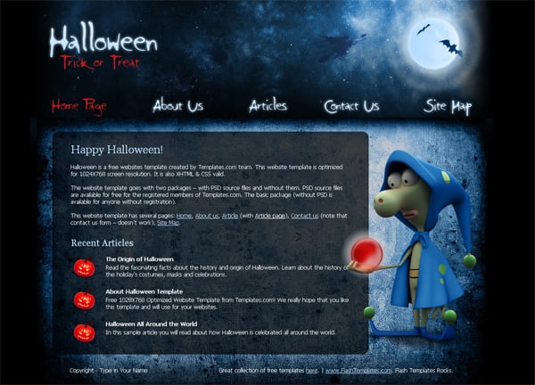 Download a free web template for Halloween