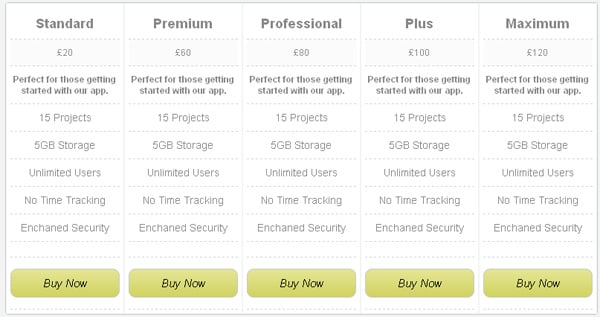 CSS3 Pricing Table