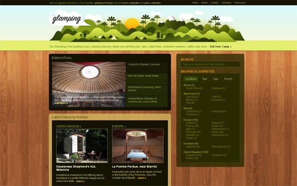 Travel website designs - Go Glamping