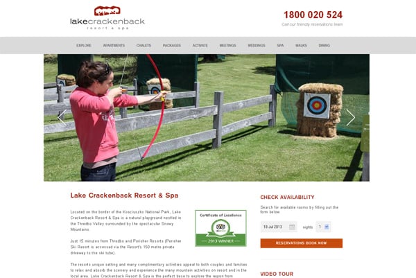 Travel website designs - Lake Crackenback