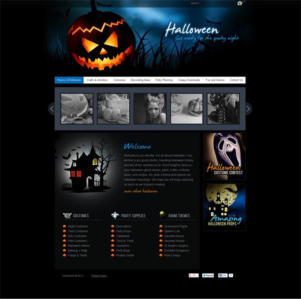 Dark Website Template for Halloween with free 30 days trial