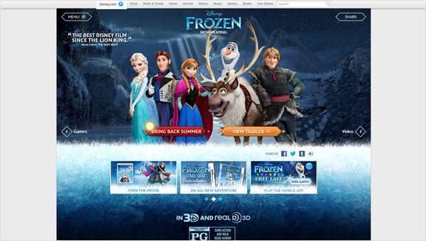 Animated Movie Websites: Frozen