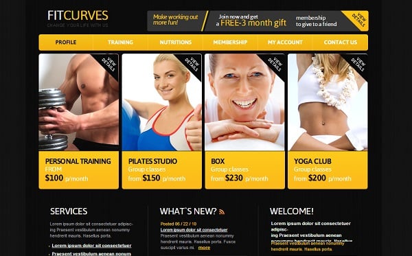 Contrast Black-and-Yellow template for Fitness Studio