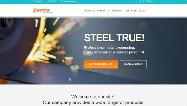 Industrial Website Template with ghost buttons