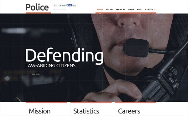 Police Website Template with Ghost Buttons