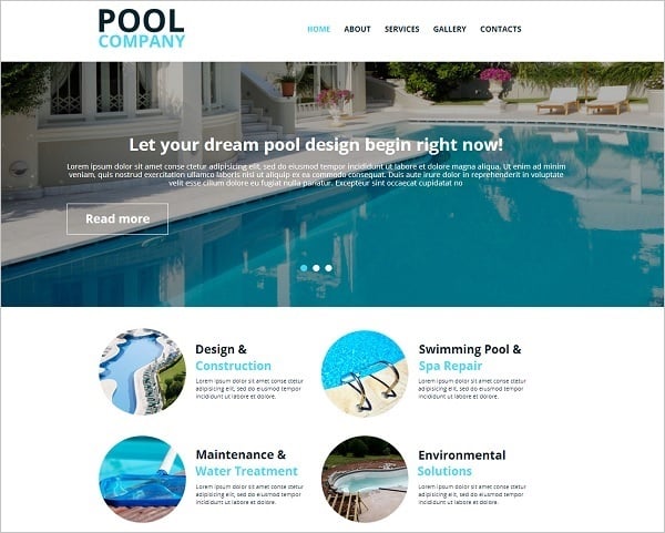 Pool Company Website Template with ghost buttons