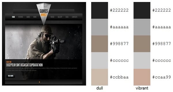 Gaming Website Templates Color Palette Dark