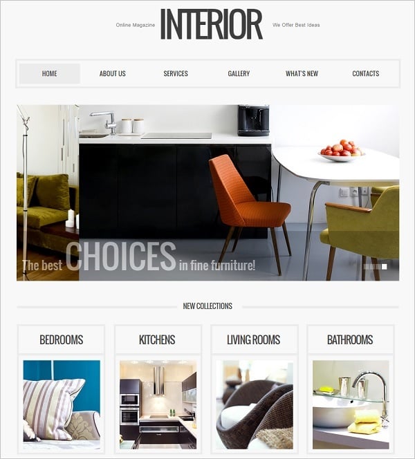 Interior Design Website Template with Catalog