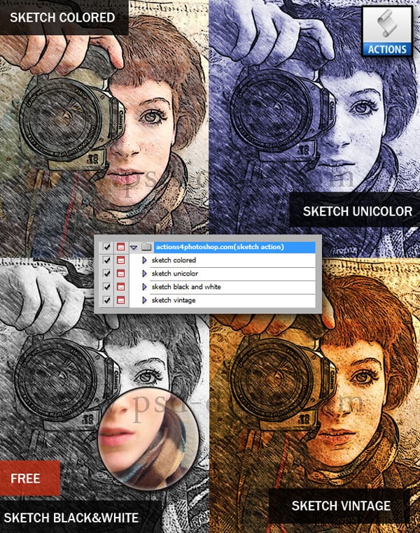 Set of Free Photoshop Actions for Sketch Effect
