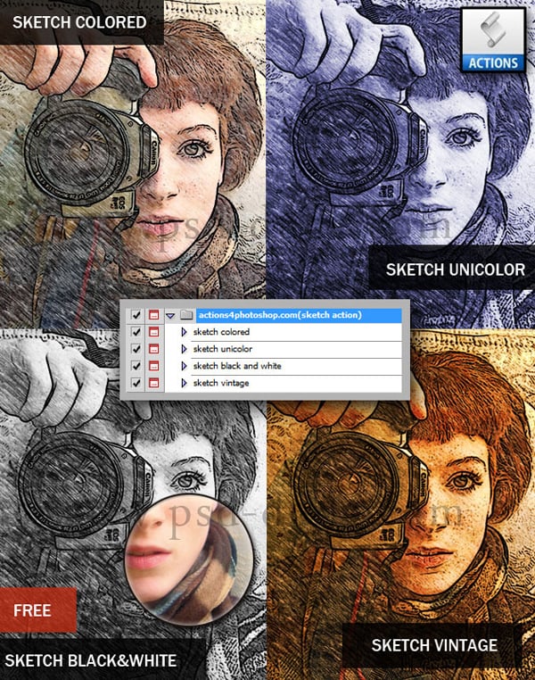 Free Actions Sketch and Painting Effects Set