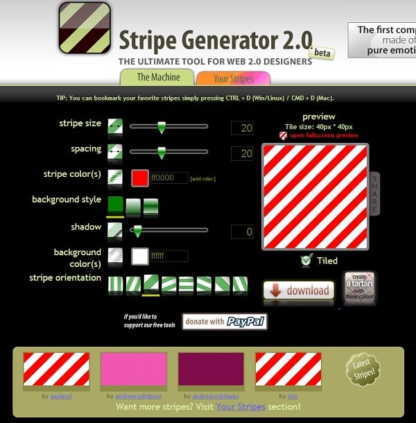 Stripe Generator Color Palette Generator