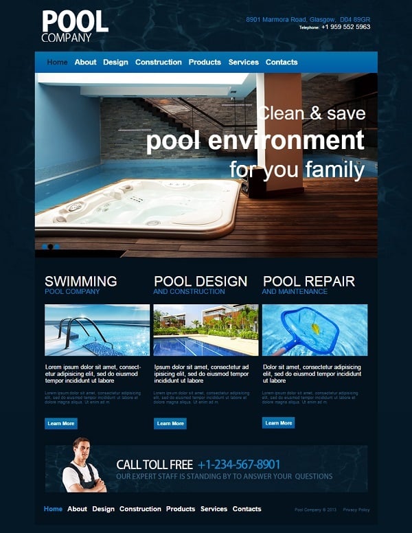 Pool Design and Maintenance Company Web Template