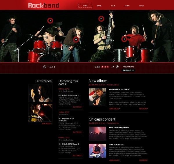 Music Band Web Template with a Huge Header