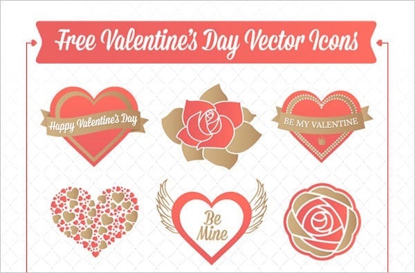 Free Valentine’s Day Hearts & Rose Vector Icons