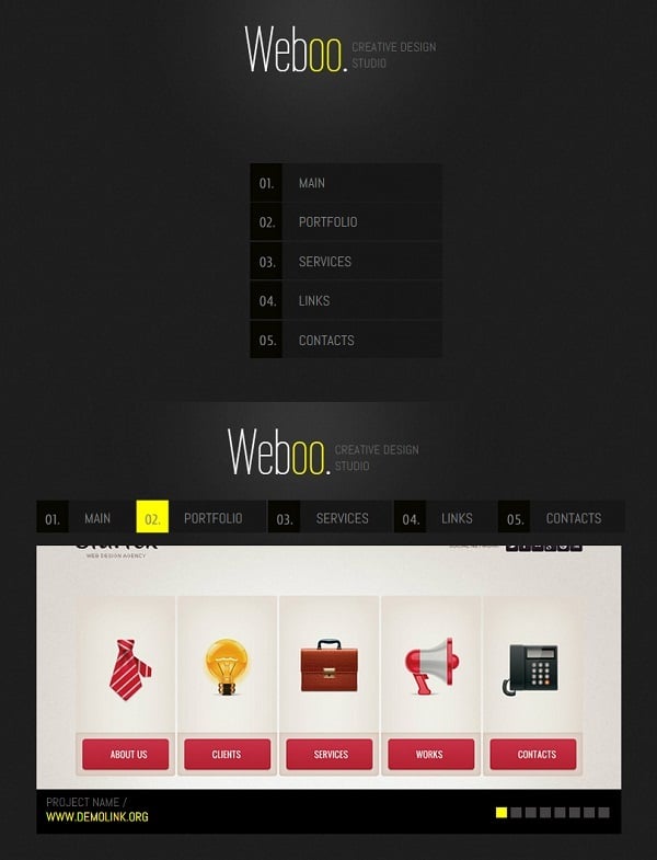 Vertical Navigation Bar Design - Minimalist Web Template for Design Studio