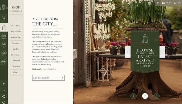 Vertical Navigation Bar Design - Petersham Nurseries