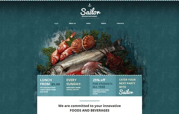 Restaurant Website Design in Marine Colors