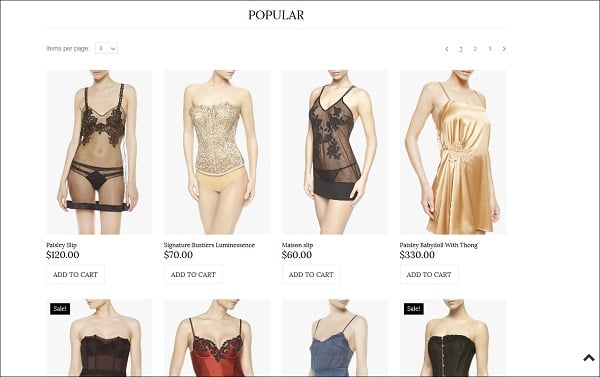 Ecommerce Templates of MotoCMS - lingerie grid