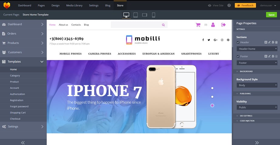 Best website builders for eCommerce 2017 - Mobilli theme