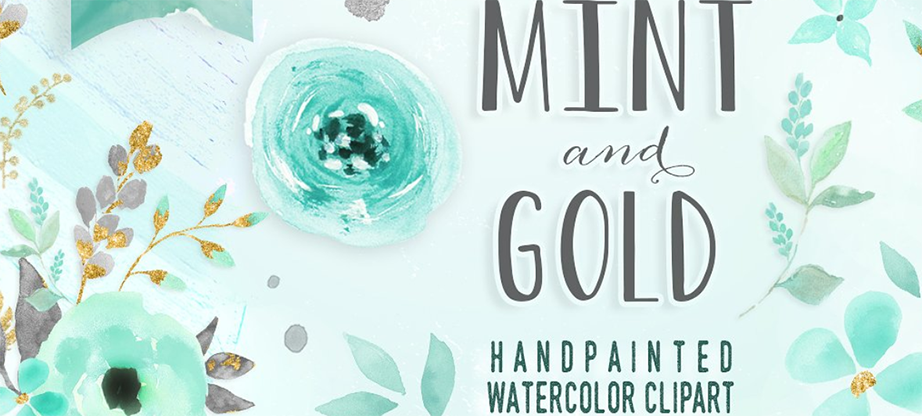 Mint & Gold – Flower Clipart