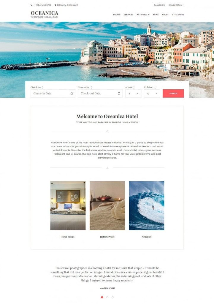 hotel theme wordpress oceanica