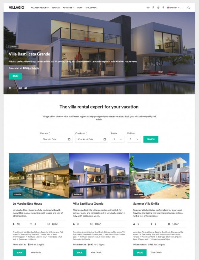 hotel theme wordpress villago