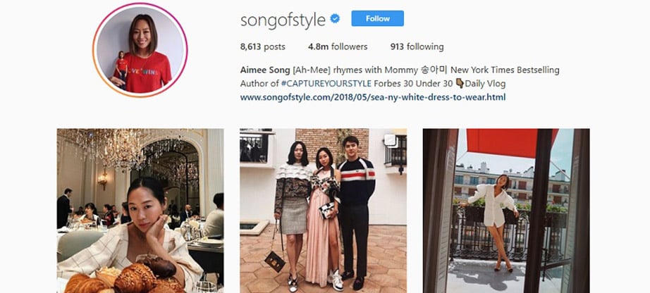 Aimee Song Instagram Account