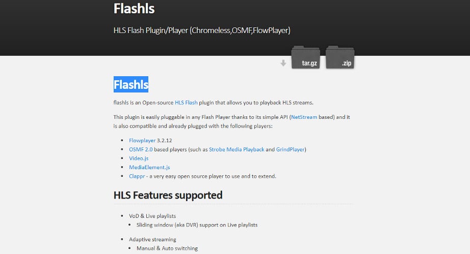 FlasHLS HLS player html5