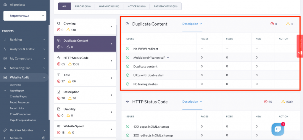 SE Ranking Website Audit - Duplicate Content