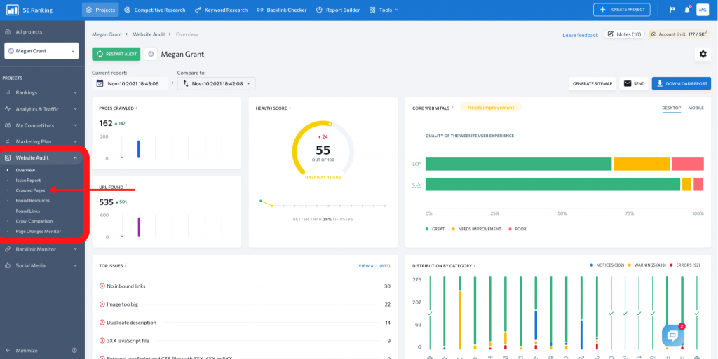 SE Ranking Website Audit - Content Pages